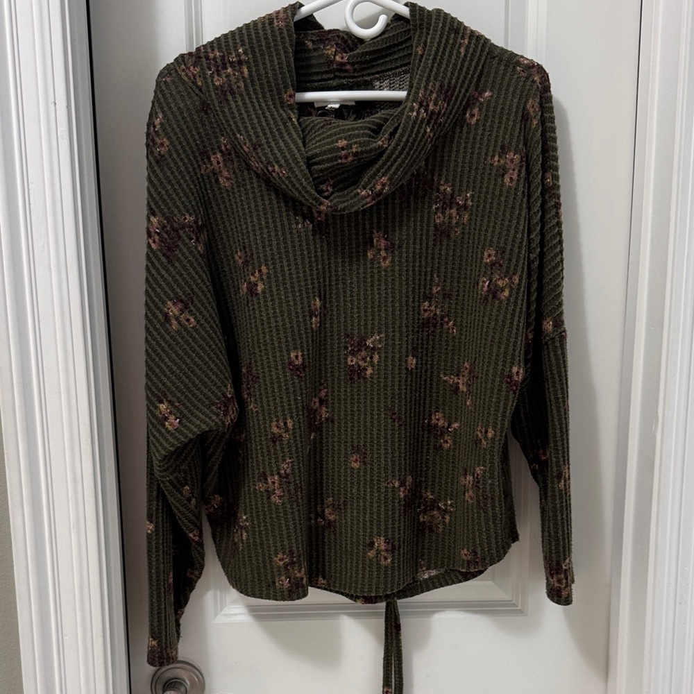 Maurices Olive Green Floral Cowl Neck Sweater